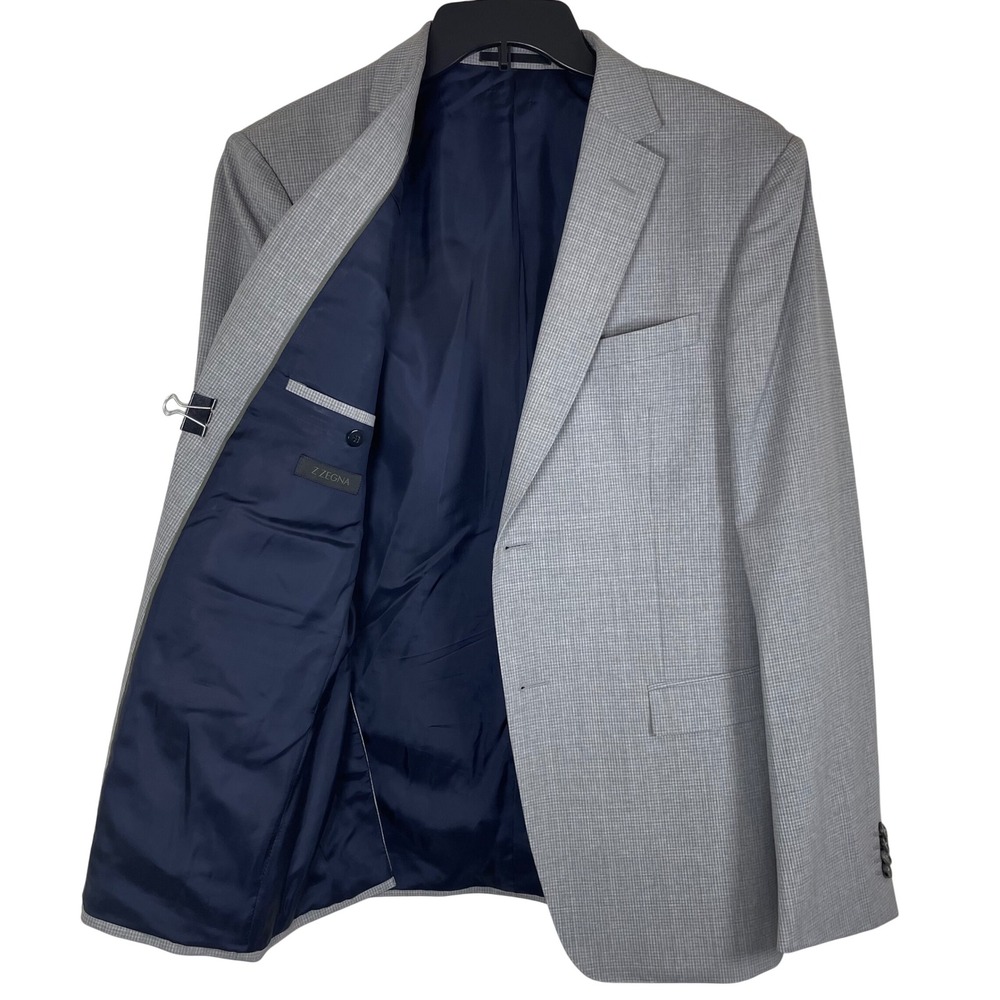Z Zegna Mens Grey 100% Wool Micro Check Blazer Sport Coat IT 50R US 40R Luxury